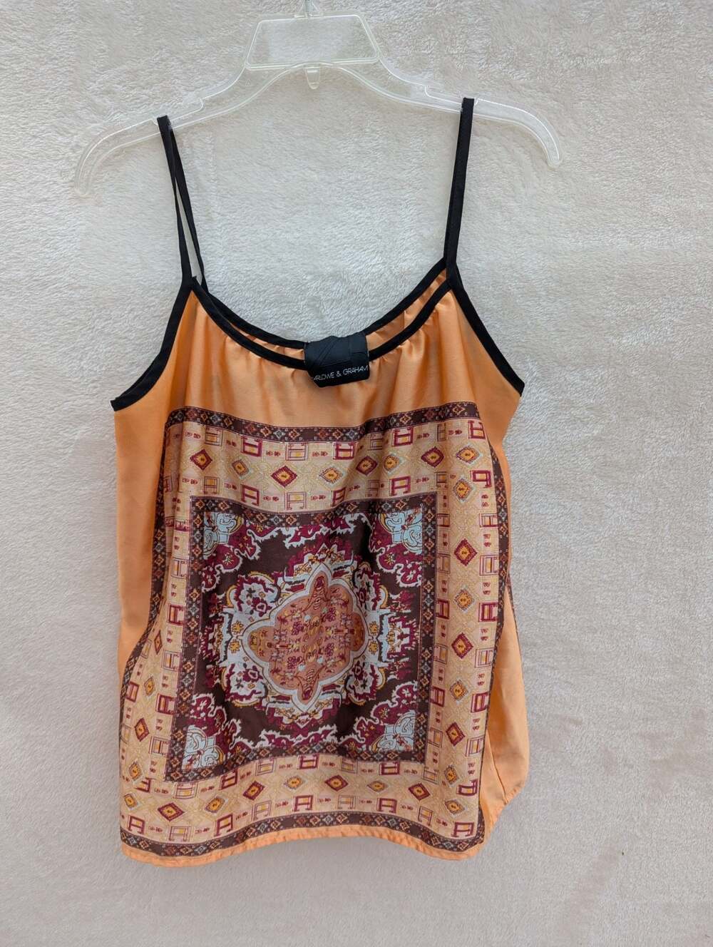 Harlowe & Graham Orange Scarf Print Spaghetti Strap Camisole Tank Top